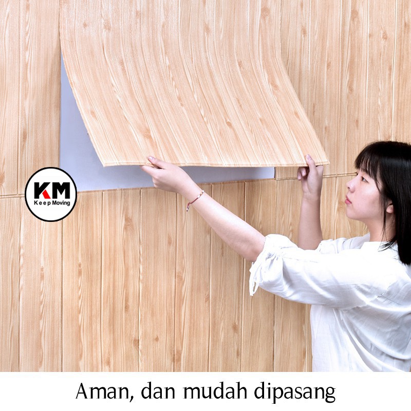 KM Wallpaper Foam 3D Motif Kayu Wallpaper Dinding 70cm X 70cm-3