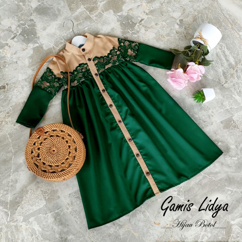 GAMIS ANAK & DEWASA "GAMIS LIDYA" WARNA HIJAU BOTOL