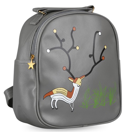 tas punggung wanita backpack cewek abu-abu gambar rusa deer (2a5) bta281