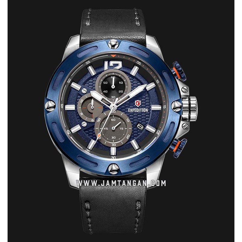 Expedition E 6780 MC LTUBU Chronograph Men Blue Dial Black Leather Strap