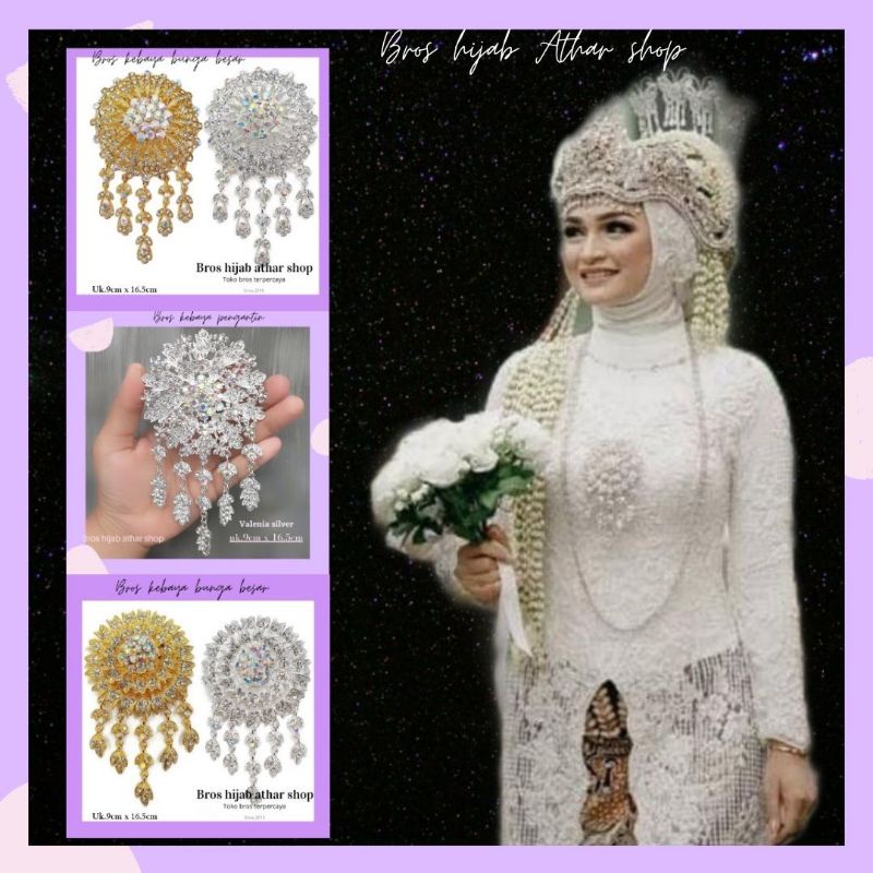 athar shop COD Bros kebaya pengantin bunga besar jumbo gold silver bros pesta akad nikah/bros juntai