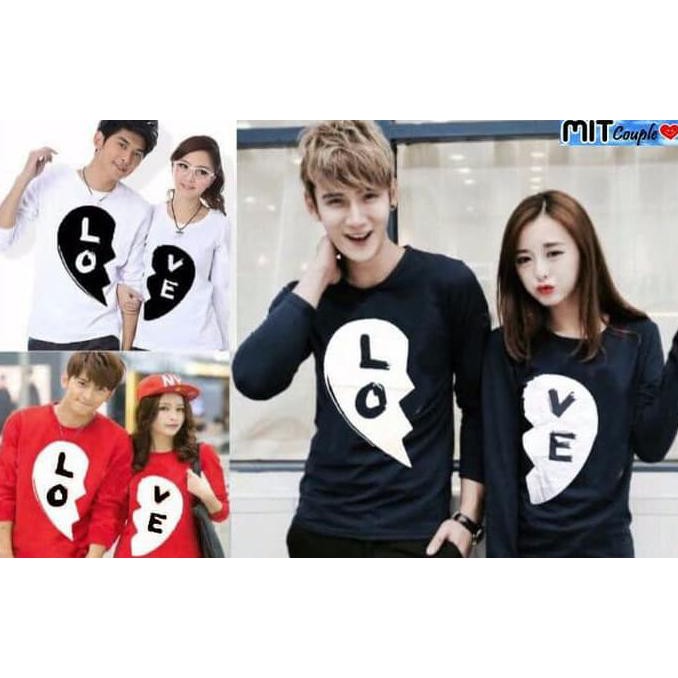 BARANG MURAH KAOS COUPLE BLACK LOVE LENGAN PANJANG - BAJU PASANGAN