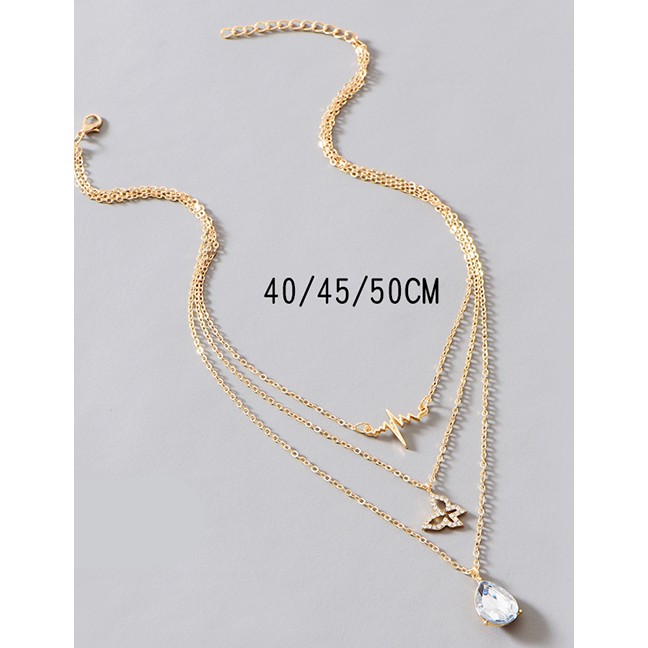 LRC Kalung Fashion Gold Color Alloy Multilayer Diamond Butterfly P82863