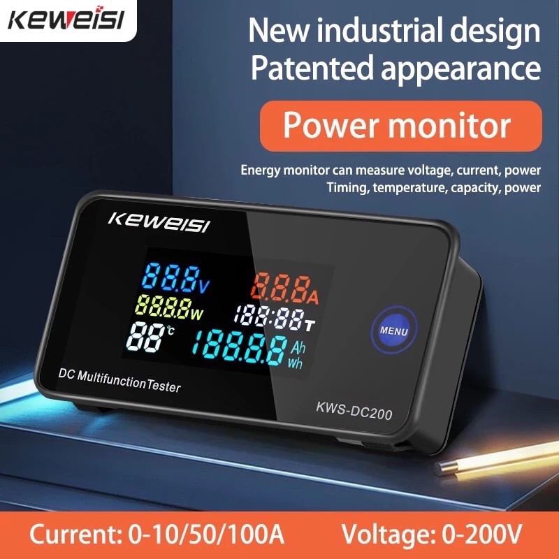 WattMeter DC 0-200V 10A - 100A KWh Voltmeter Amper Power Energi Meter