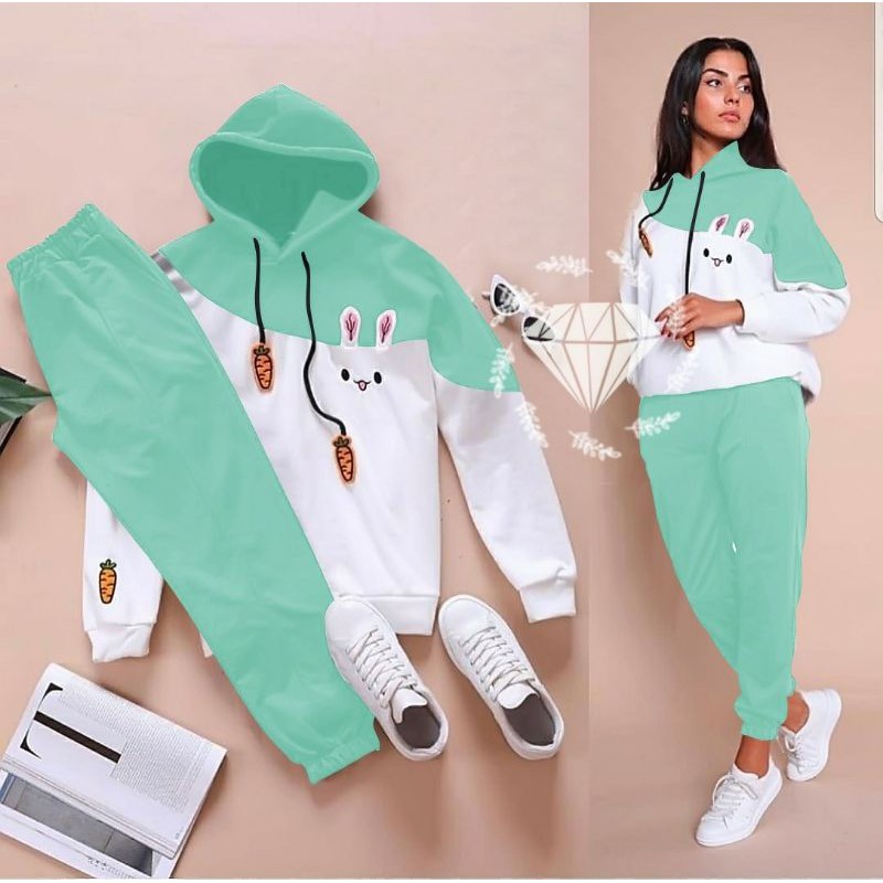 2 UKURAN L DAN JUMBO SET BUNNIES STELAN CELANA TRAINING HODIE SWEATER BABYTERRY ADA VIDEO REAL PICT KR