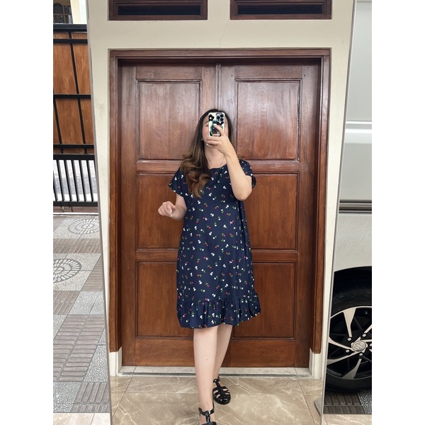 Daster Viral | Daster Ruffle Rayon | Daster Kekinian-Tulip navy