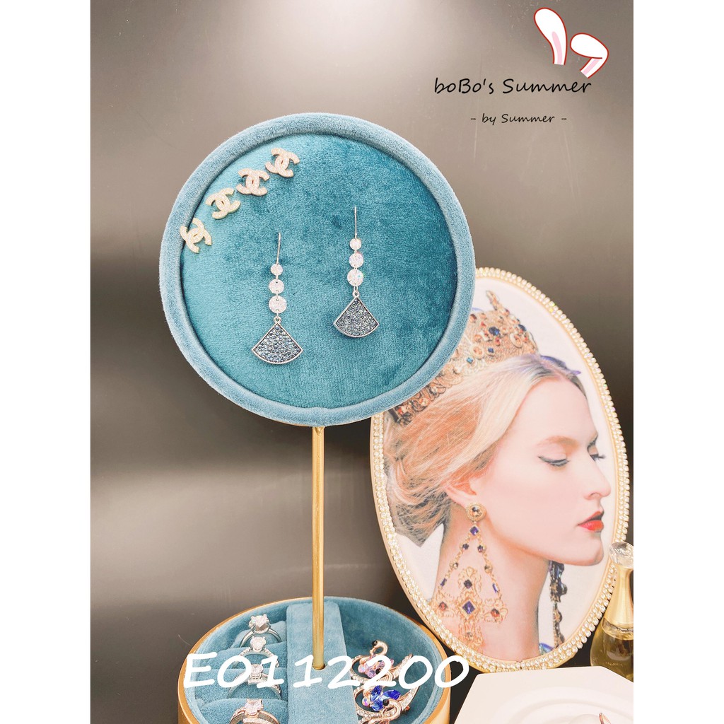 Anting Panjang Kristal Kipas Biru Tusuk Silver 925 Style Korea Aksesoris Pesta Premium