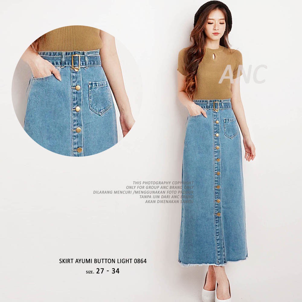 Rok Panjang Jeans Premium Import - Skirt Ayumi Button KOMBINASI 0862 - 0864