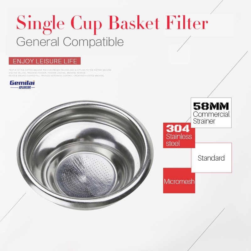 Gemilai Single Cup Basket Filter 58mm 304 Stainless Steel Coffee Maker