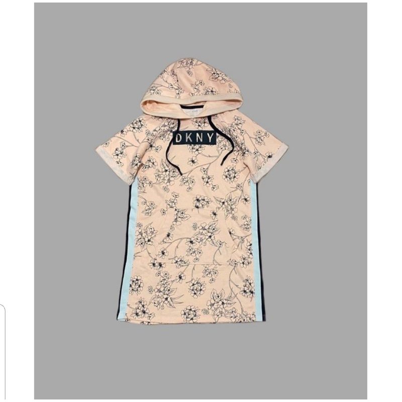Branded Original DKNY Dress Baju Terusan Peach Flower Hoodie (Sisa Export)