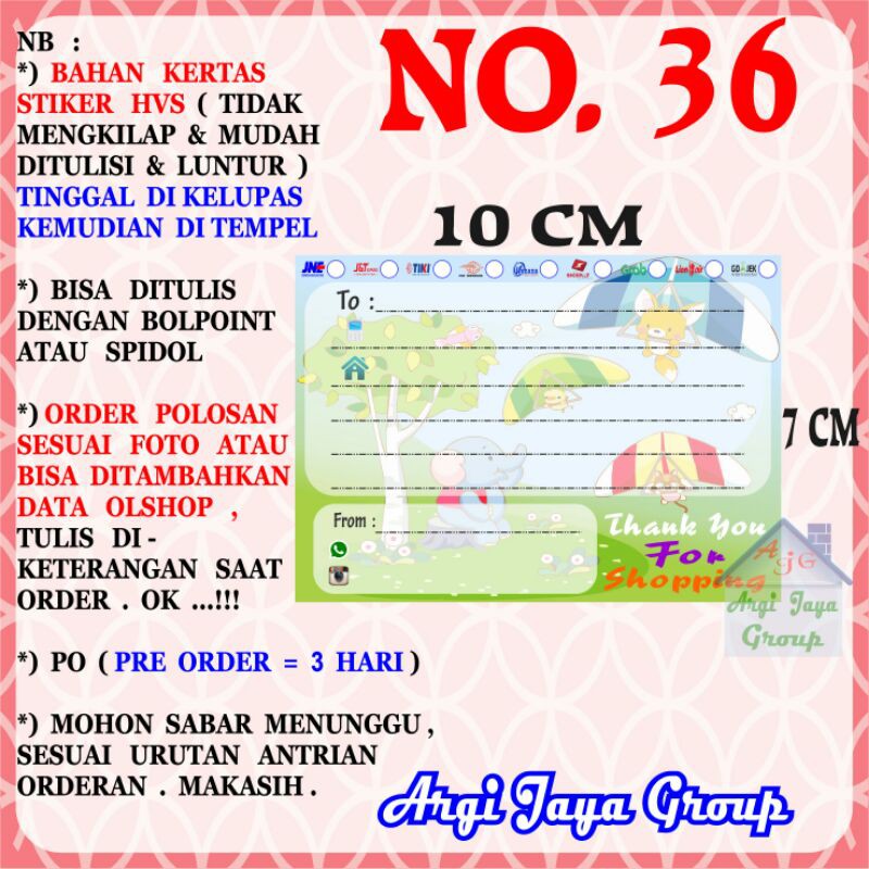 

Stiker HVS - Stiker Pengiriman - Sticker Alamat Olshop Murah Nomer 36 - 10x7cm