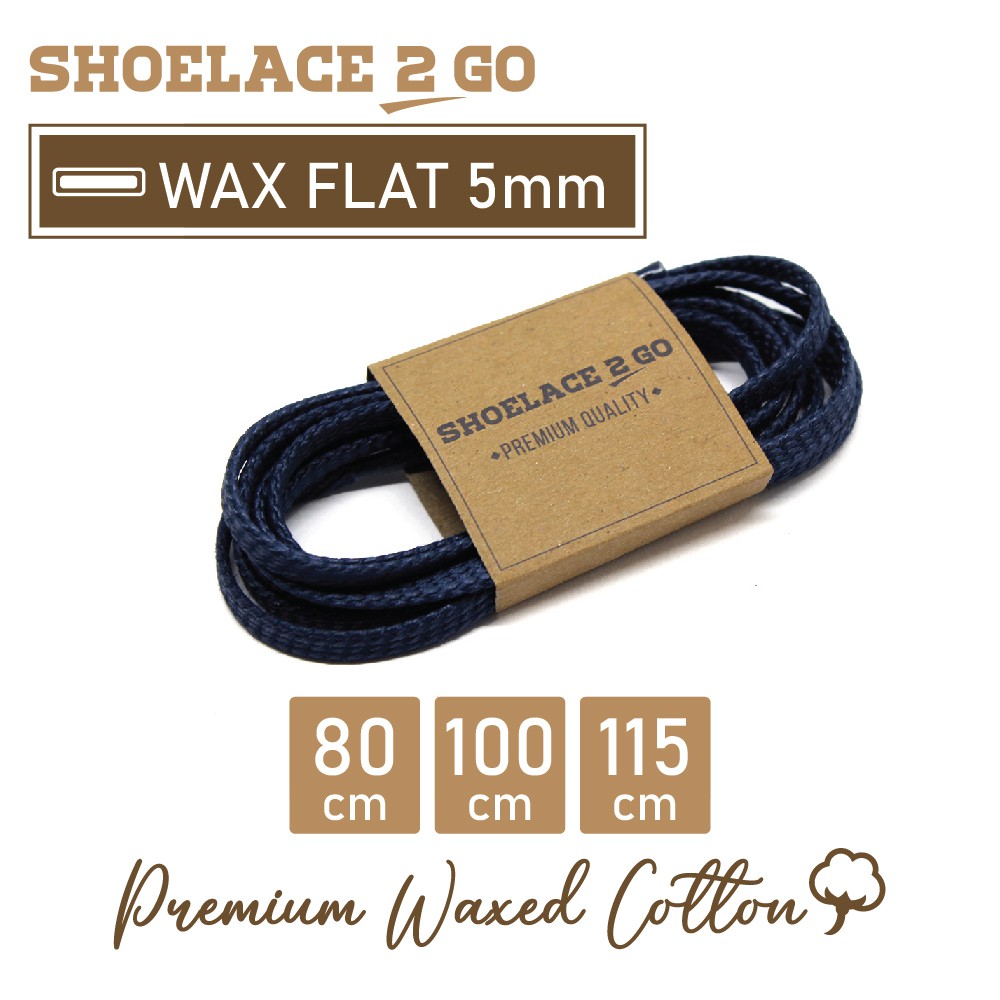 SHOELACE 2 GO PREMIUM TALI SEPATU LILIN WAX GEPENG PIPIH FLAT - WF5 - J2 - NAVY - 5MM