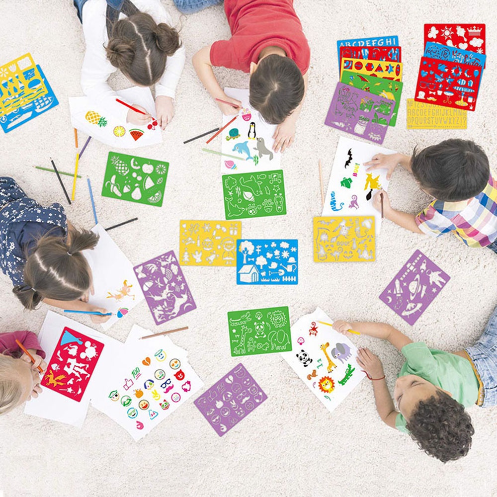 QUINTON Kids Stationery Art Tool Pattern Stencils Drawing Template Numbers Color Board Children Learning 20pcs Education Aids English letter Painting Rulers/Multicolor
