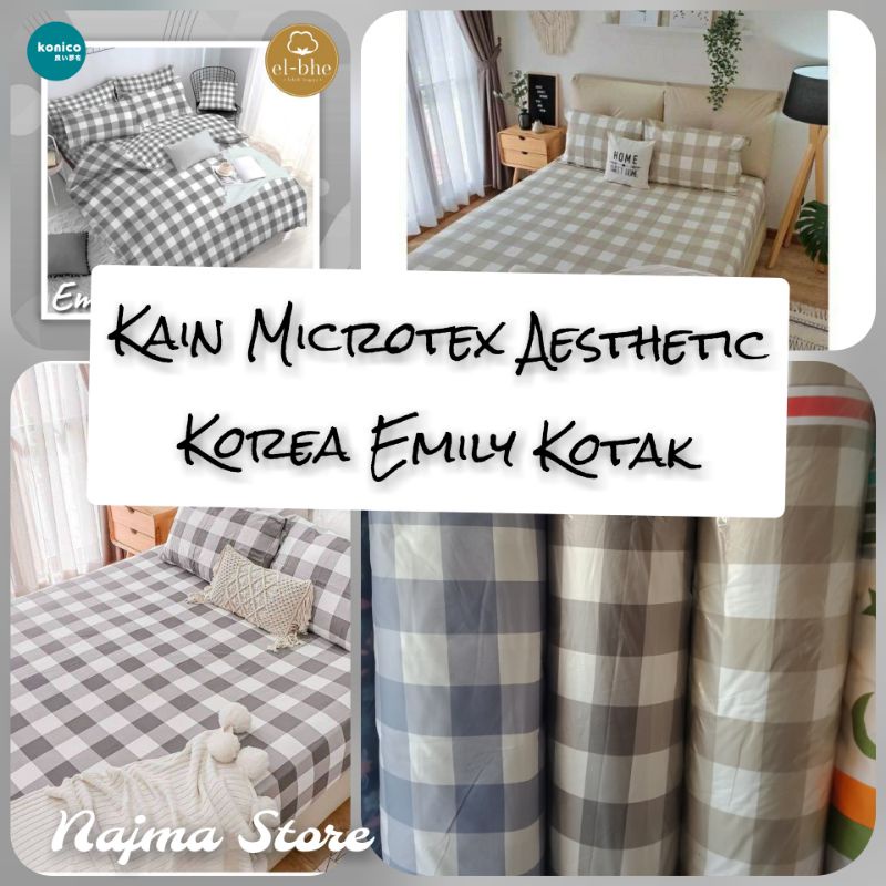 Bahan Kain Sprei Aesthetic Kotak Emely ala Korea Kain Katun Microtex Kain Disperse Lebar 240cm