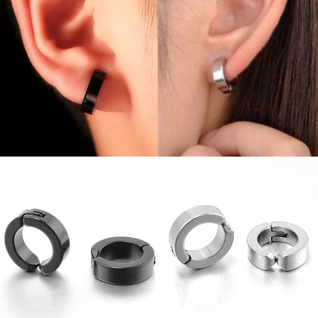 Anting Klip Bentuk Lingkaran Bahan Stainless Steel Anti Karat Gaya Punk Untuk Pria