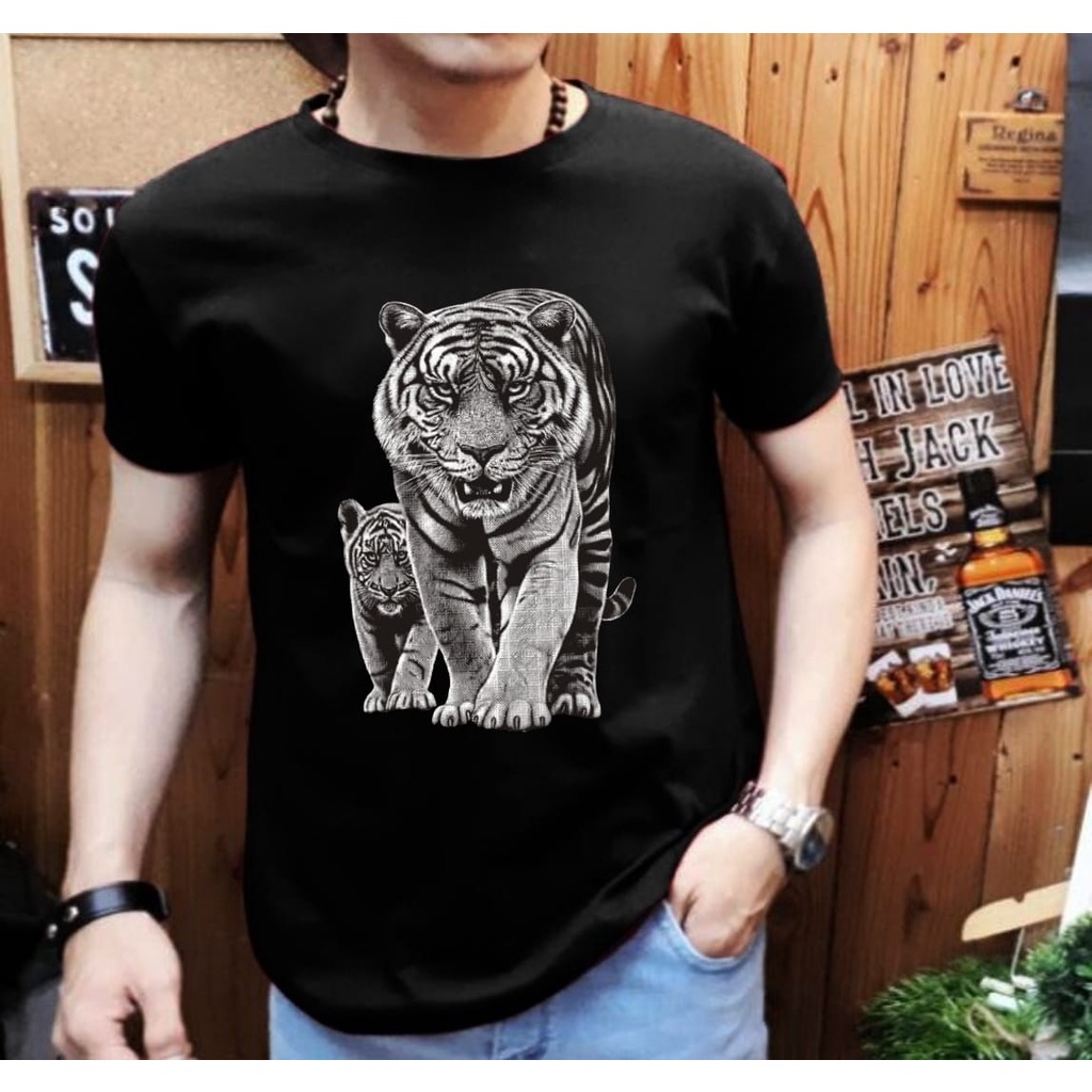 Kaos Distro Pria Lengan Pendek Motif Macan Positif MC-10 / Shalch Trendy