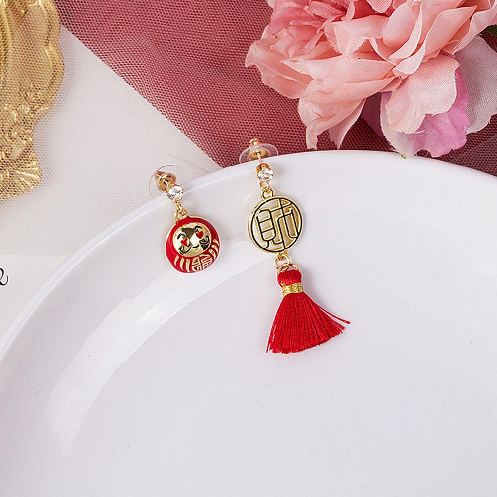 Preva Anting Wanita Anting Desain Fashion Hadiah Untuk Wanita Happiness Good Luck Karakter China