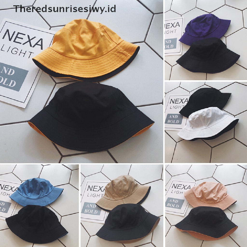 (Theredsunrisesiwy.Id) Topi Bucket Pria / Wanita Bahan Katun Untuk Memancing / Pantai Fisher