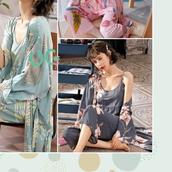 ☃ KIMONO 3 IN 1 SET BUNGA PIYAMA WANITA IMPORT ❁