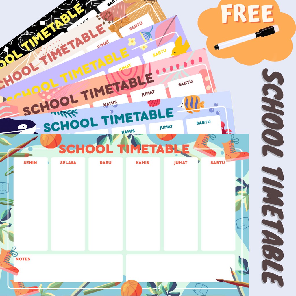 

SCHOOL TIMETABLE | Wall planner daily scheduler free Erasable Marker