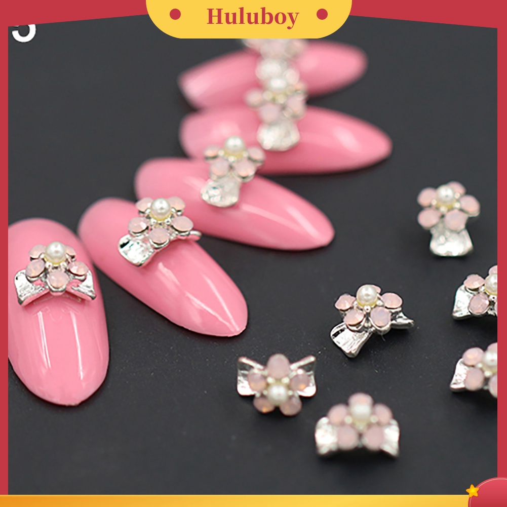 Huluboy Huluboy♡ 10pcs Stiker Kuku 3D Bahan Alloy Dengan Glitter + Berlian Imitasi