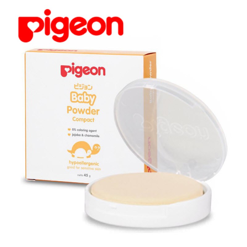 PIGEON Bedak Padat Bayi - Baby Compact Powder Cake Chamomile White 45 Gr Gram With Case