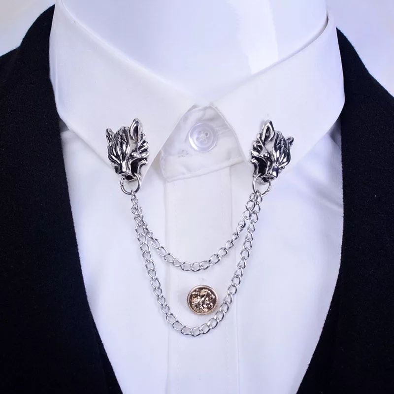 Lapel Pin Bros Jas Wedding - Wolf's Head - Chain Pin - Aksesoris Jas