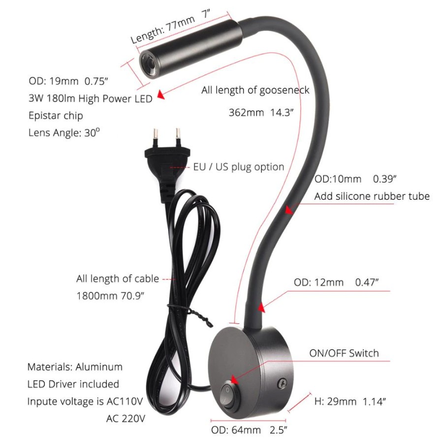 Lampu Baca LED Reading Lamp 3W Warm White - LED10 - Black