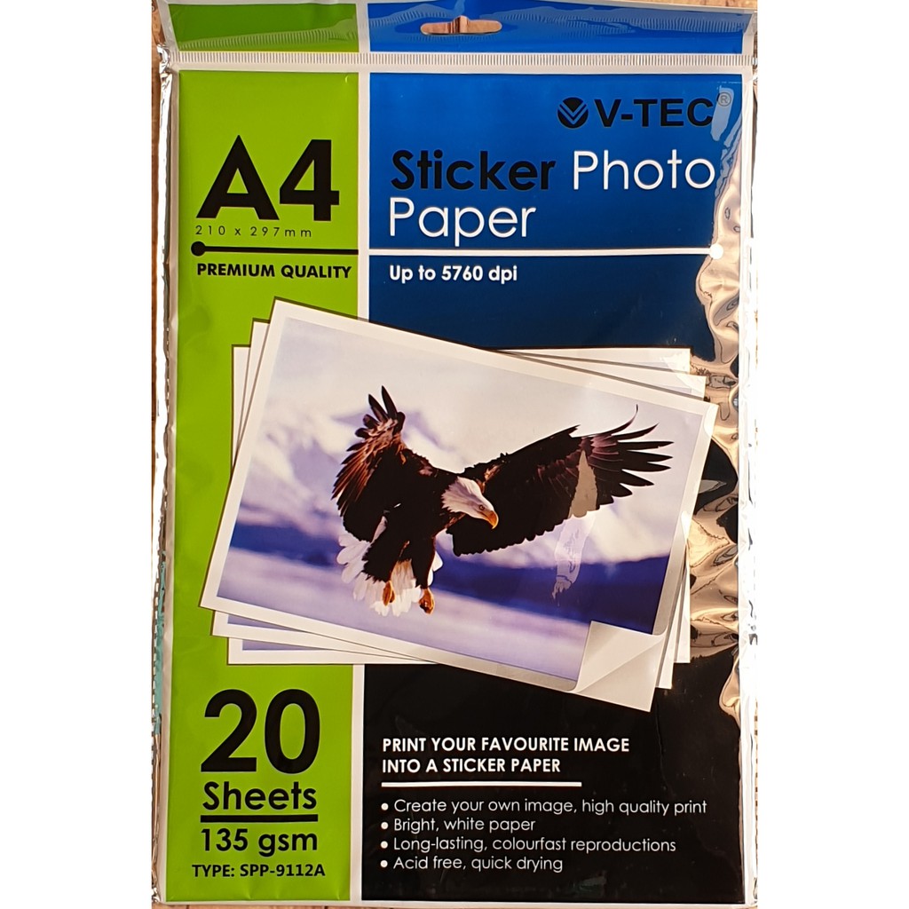 V-Tec Glossy Sticker A4 135 Gsm Photopaper - V-Tec Glossy Sticker A4 100 Gsm Photopaper - Kertas Sticker - Kertas Foto