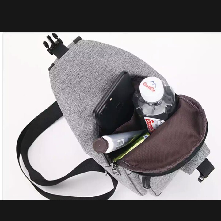 Tas Selempang Waisbag Pria Tas Fashion Pria USB Port Original - Grey