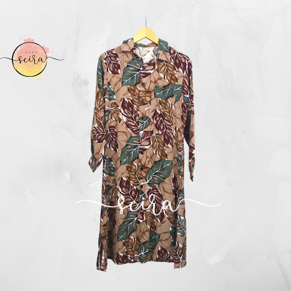 [BISA COD] Rayona Long Tunik / Tunik Olea Motif Daun Rayon