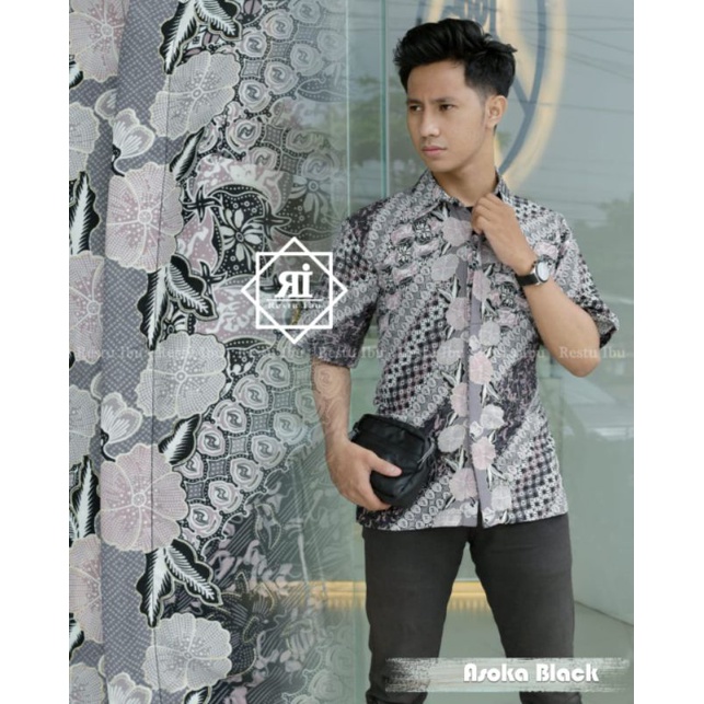 COUPLE KEMEJA BATIK ROK PRISKET BATIK MOTIF ASOKA BLACK