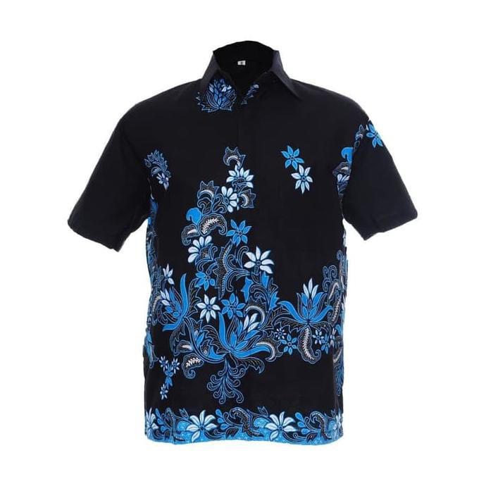 PRODUK READY... HEM BATIK SAKURA - KEMEJA BATIK PRIA LENGAN PENDEK HITAM - HIJAU TOSCA, M MURAH