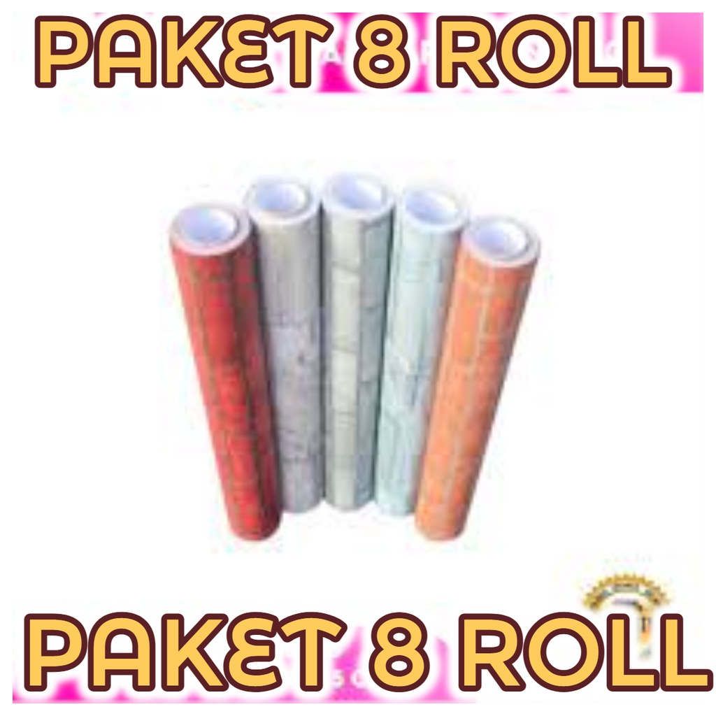 Murah Paket 8 Roll Wallpaper dinding/Sticker Dinding Anti Air/Wallpaper DInding Kamar Tidur Motif bata