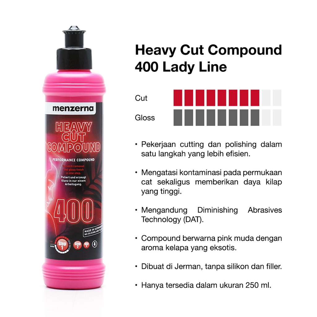 MENZERNA Heavy Cut Compound 400 LADY LINE 250ml Limited Edition Kompon Kasar Hapus Baret Dalam Scratch Kerak Air Kusam Jamur Oksidasi