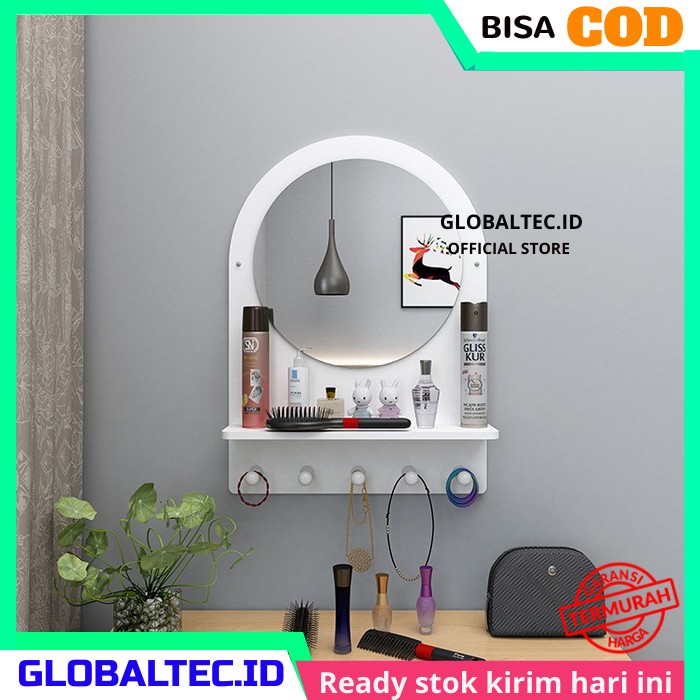 Rak Kosmetik Dinding Gantung Tempel Kaca Bulat Vintage Minimalis Tempat Make Up Kotak Penyimpanan De