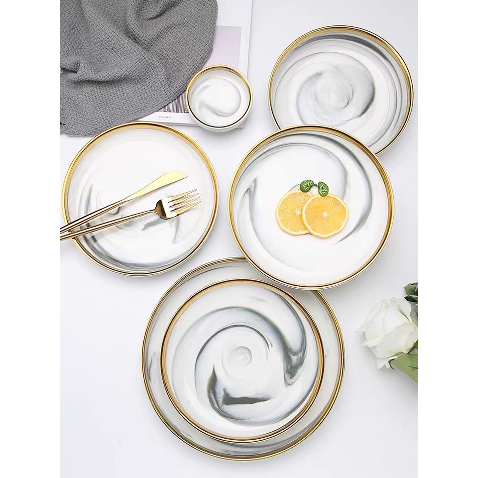 Piring marble estetik Piring marmer set bundle