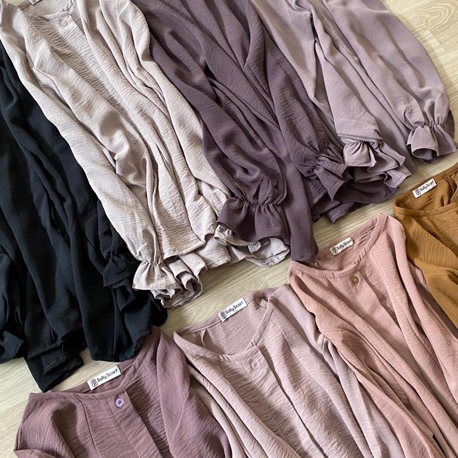 Bagus Banget.. Anona crinkle airflow blouse wanita busui full kancing / oversized