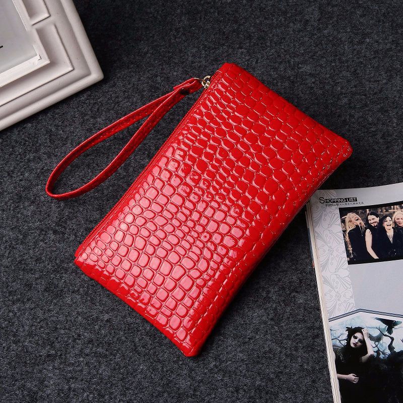 OVERFLOWS.ID Dompet Wanita Model Bintik Pouch Resleting Croco Tempat Hp Koin Serbaguna-Merah