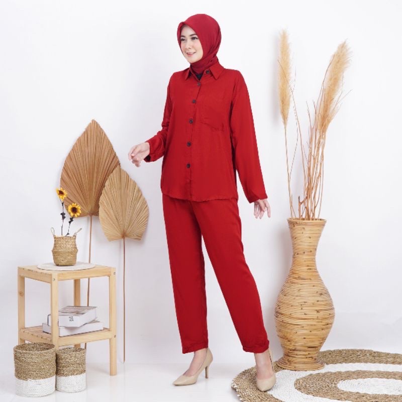 Xandra set rayon - setelan kemeja basic polos