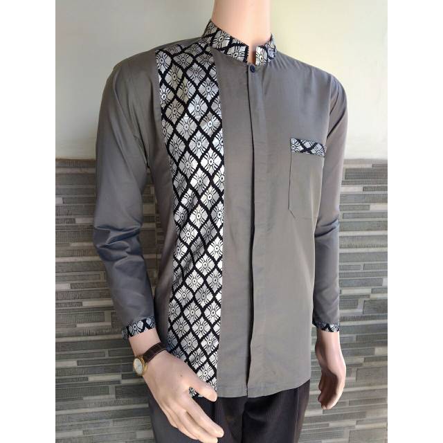 Kemeja batik pria abu-abu lengan panjang