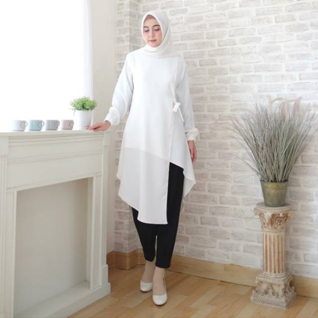 TUNIC BLACK WHITE LOPY Baju Atasan Wanita Tunik Putih Rose Beige &amp; Hitam Cantik Realpict