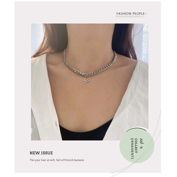 Retro baja titanium kalung pendek wanita double-layer W huruf twin kalung in trendi gaya Eropa dan A