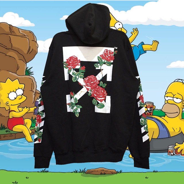 JAKET SWEATER HOODIE OFF WHITE ROSES HIGH PREMIUM LIKE ORIGINAL