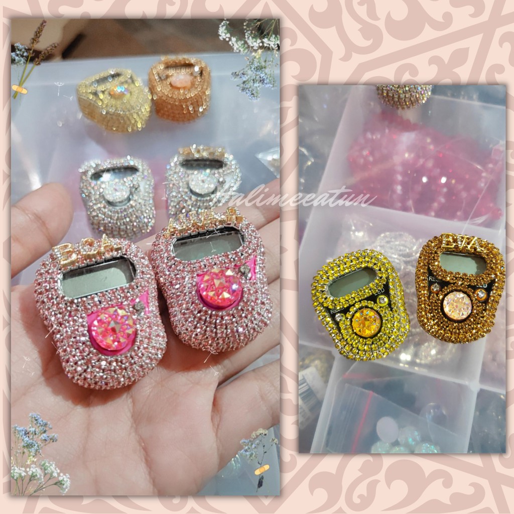 Tasbih Digital Swarovski Non Led Muslim Wanita Custom Nama Blink Hias Tali Mutiara