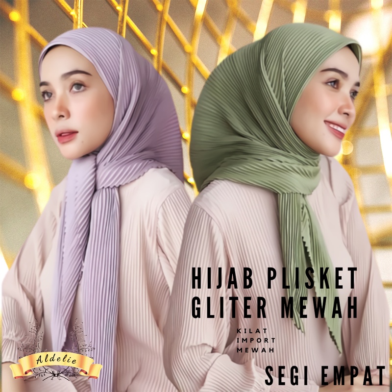Hijab Pesta Mewah Segi Empat Terbaru Bahan Gliter Kilat Import Bukan Bahan Biasa Style Plisket Premi