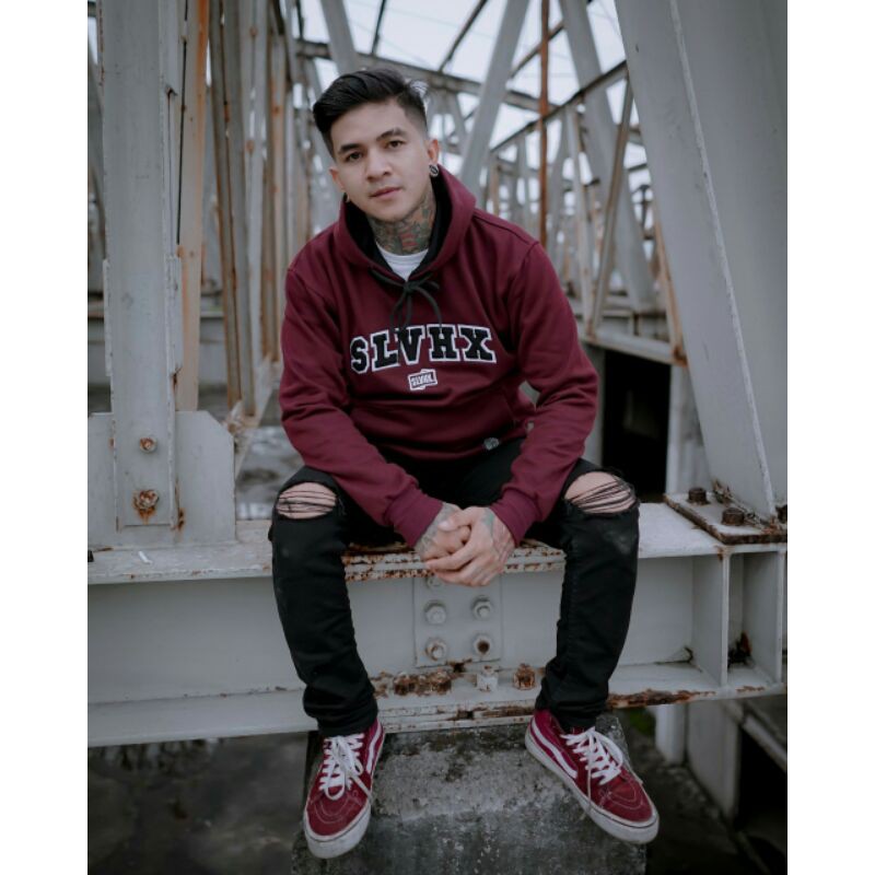 Salviohexia Sweater Hoodie Bordir Sweater Pria Maroon