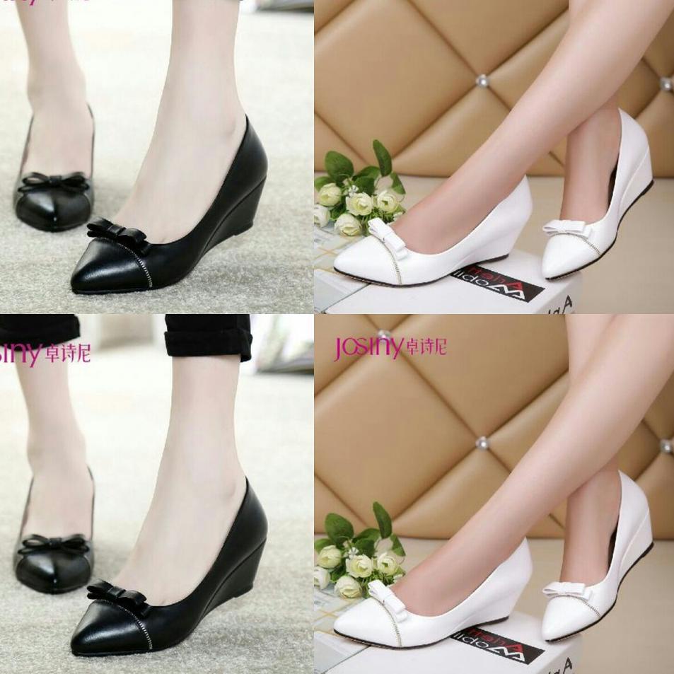 [PRODUK JZ7RJ] Alice - Real Pict Sepatu Kantor Wanita Wedges Hak Tinggi Simple 7cm hitam putih TNF