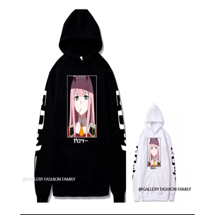 JAKET SWEATER HOODIE ANIME DARLING IN THE FRANXX ZERO TWO /JAKET ANIME DARLING TERBARU /Jaket Hoodie Anime Darling In The Franxx Warna Hitam Putih