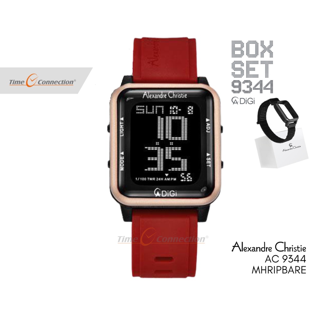 Alexandre Christie AC 9344 MHRIPBARE Merah Rosegold Original / Jam Tangan Wanita Digital Karet / Red